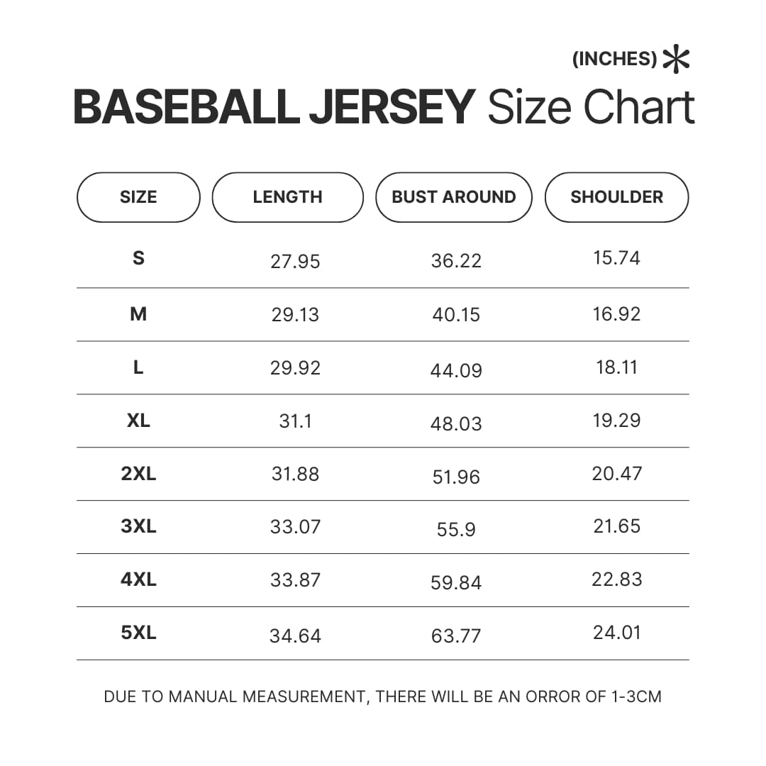 Baseball Jersey Size Chart - Berserk Merch